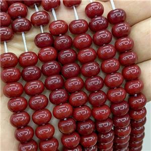 Jadeite Glass Beads DeepRed Dye Smooth Rondelle, approx 10mm