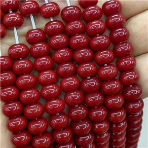 Jadeite Glass Beads Red Dye Smooth Rondelle, approx 10mm