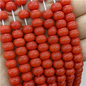 Jadeite Glass Beads Lt.Red Dye Smooth Rondelle, approx 10mm