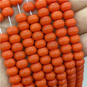Jadeite Glass Beads OrangeRed Dye Smooth Rondelle, approx 10mm
