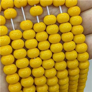 Jadeite Glass Beads Yellow Dye Smooth Rondelle, approx 10mm