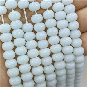 Jadeite Glass Beads White Dye Smooth Rondelle, approx 10mm