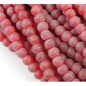 matte glass beads, round, deep-red, 6mm dia, 66pcs per st