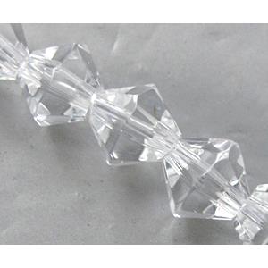hand-cutting Chinese Crystal Glass Beads, bicone, clear, 6mm, 52pcs per st