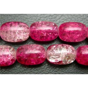 Crackle Glass Beads, Barrel, Hot-pink, 12x16mm, 50pcs per st