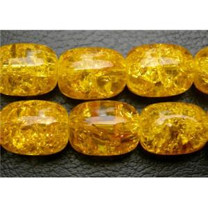 Crackle Glass Beads, barrel, yellow, 12x16mm, 50pcs per st