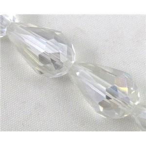 chinese crystal glass bead, faceted teardrop, AB color, approx 12x18mm
