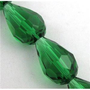 chinese crystal glass bead, faceted teardrop, green, approx 12x18mm
