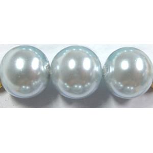 Round Glass Pearl Beads, lt.blue, 14mm dia,60 beads/strand