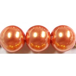 Round Glass Pearl Beads, rich-orange, 14mm dia,60 beads/strand