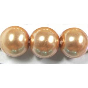 Round Glass Pearl Beads, orange, 12mm dia, 72 beads/strand