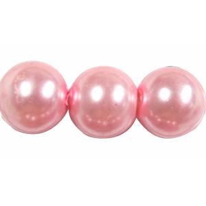 Round Glass Pearl Beads, pink, 14mm dia,60 beads/strand