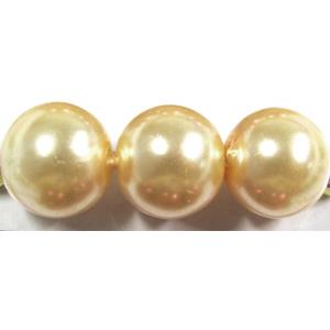 Round Glass Pearl Beads, yellow, 6mm dia, 150 beads/strand