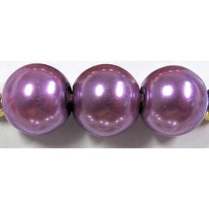 round Glass Pearl Beads, purple, 14mm dia,60 beads/strand