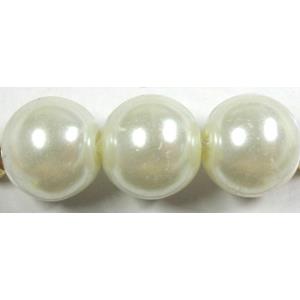 Round Glass Pearl Beads, milk-white, 8mm dia, 110 beads/strand