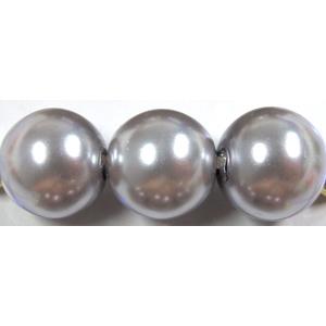 Round Glass Pearl Beads, grey, 14mm dia,60 beads/strand