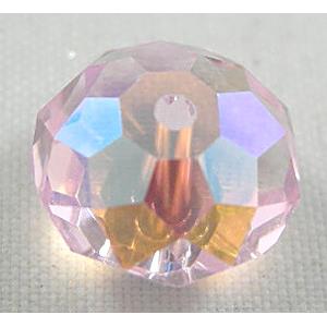 Chinese Crystal Beads, Faceted Rondelle, Pink, 10mm dia, 72pcs per st