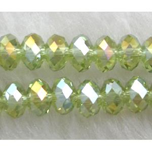 Chinese Crystal Beads, Faceted Rondelle, olive AB color, 6mm dia, 100 pcs per st