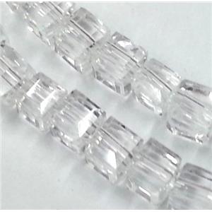 Chinese crystal glass bead, faceted cube, clear, approx 4x4x4mm, 100pcs per st