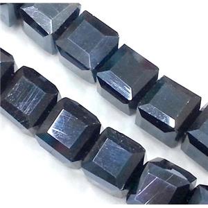 Chinese crystal glass bead, faceted cube, black, approx 6x6x6mm, 100pcs per st