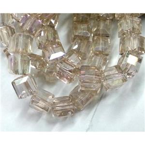 Chinese crystal glass bead, faceted cube, silver champagne, approx 6x6x6mm, 100pcs per st