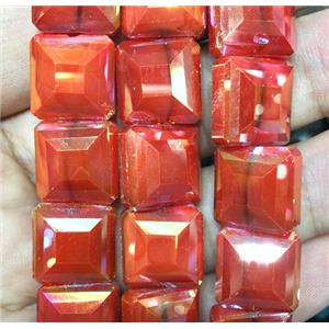 red chinese crystal glass bead, faceted square, approx 14x14mm, 44pcs per st
