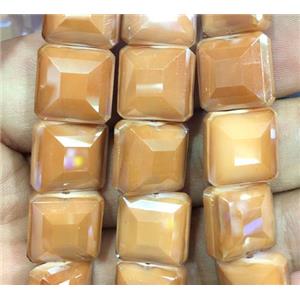 champagne chinese crystal glass bead, faceted square, approx 14x14mm, 44pcs per st