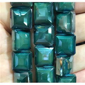 chinese crystal glass bead, faceted square, green, approx 14x14mm, 44pcs per st