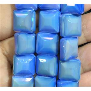 blue chinese crystal glass bead, faceted square, approx 14x14mm, 44pcs per st