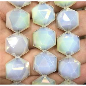 white chinese crystal glass bead, faceted Hexagon, approx 14mm dia, 44pcs per st