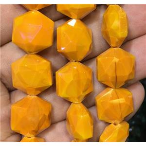 orange chinese crystal glass beads, faceted Hexagon, approx 14mm dia, 44pcs per st