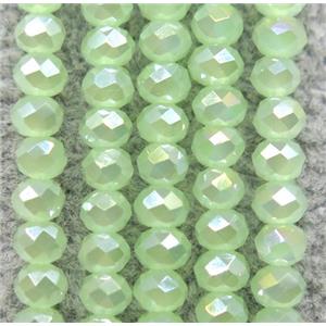 lt.green chinese crystal glass beads, faceted rondelle, AB-color electroplated, approx 2.5x3mm, 150 pcs per st