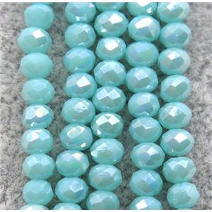 teal chinese crystal glass beads, faceted rondelle, AB-color electroplated, approx 2.5x3mm, 150 pcs per st