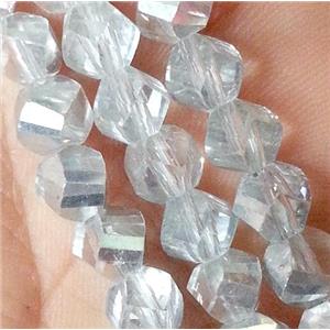 Chinese crystal glass bead, swiring cut, half silver plated, approx 6mm dia, 100pcs per st