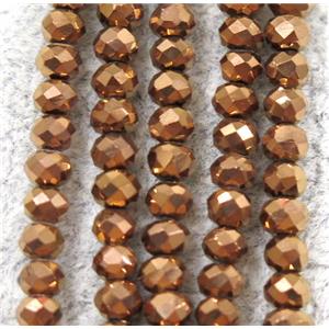 chinese crystal glass beads, faceted rondelle, red copper, approx 2.5x3mm, 150 pcs per st