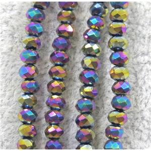 chinese crystal glass beads, faceted rondelle, rainbow electroplated, approx 2.5x3mm, 150 pcs per st