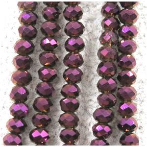 chinese crystal glass beads, faceted rondelle, purple electroplated, approx 2.5x3mm, 150 pcs per st