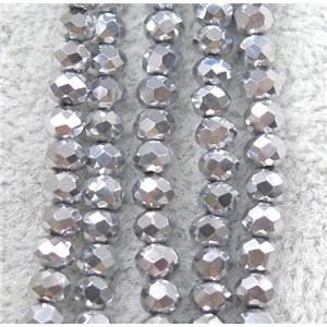 chinese crystal glass beads, faceted rondelle, silver plated, approx 2.5x3mm, 150 pcs per st