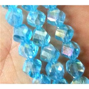 Chinese crystal glass bead, swiring cut, aqua AB color, approx 6mm dia, 100pcs per st