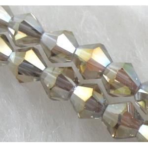 Chinese Crystal Beads, Faceted bicone, grey AB color, 4mm dia, 120pcs per st