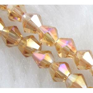 Chinese Crystal Beads, Faceted bicone, gold AB color, 4mm dia, 120pcs per st