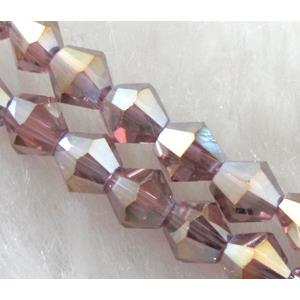 Chinese Crystal Beads, Faceted bicone, light purple AB color, 4mm dia, 120pcs per st