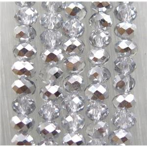 clear chinese crystal glass bead, faceted rondelle, half silver electroplated, approx 2.5x3mm, 150 pcs per st