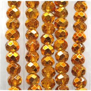 chinese crystal glass bead, faceted rondelle, half orange electroplated, approx 2.5x3mm, 150 pcs per st
