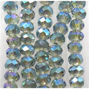 chinese crystal glass bead, faceted rondelle, green rainbow, approx 2.5x3mm, 150 pcs per st