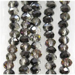 chinese crystal glass bead, faceted rondelle, half black, approx 2.5x3mm, 150 pcs per st