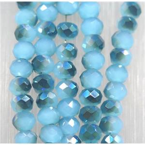 blue chinese Jadeite Glass beads, faceted rondelle, approx 2.5x3mm, 150 pcs per st