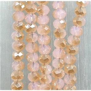 pink chinese Jadeite Glass beads, faceted rondelle, half champagne electroplated, approx 2.5x3mm, 150 pcs per st