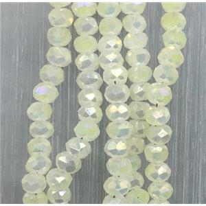 yellow chinese Jadeite Glass beads, faceted rondelle, AB-color electroplated, approx 2.5x3mm, 150 pcs per st