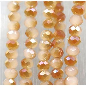 chinese Jadeite Glass beads, faceted rondelle, half champagne electroplated, approx 2.5x3mm, 150 pcs per st